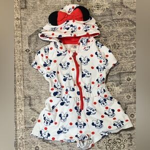 Disney Girls White, Red & Navy Minnie Mouse Hooded Swim Coverup